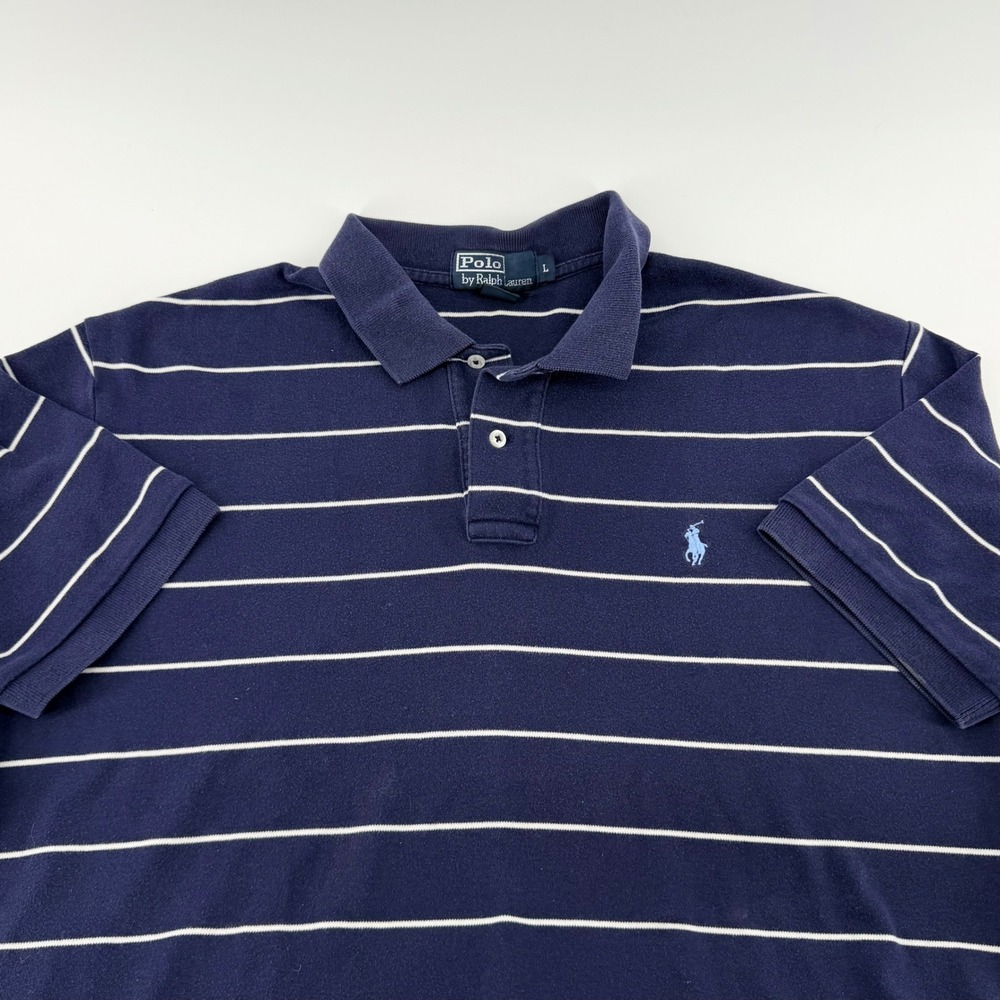 Polo Ralph Lauren Striped Short Sleeve Polo Shirt Navy Blue White Large Mens